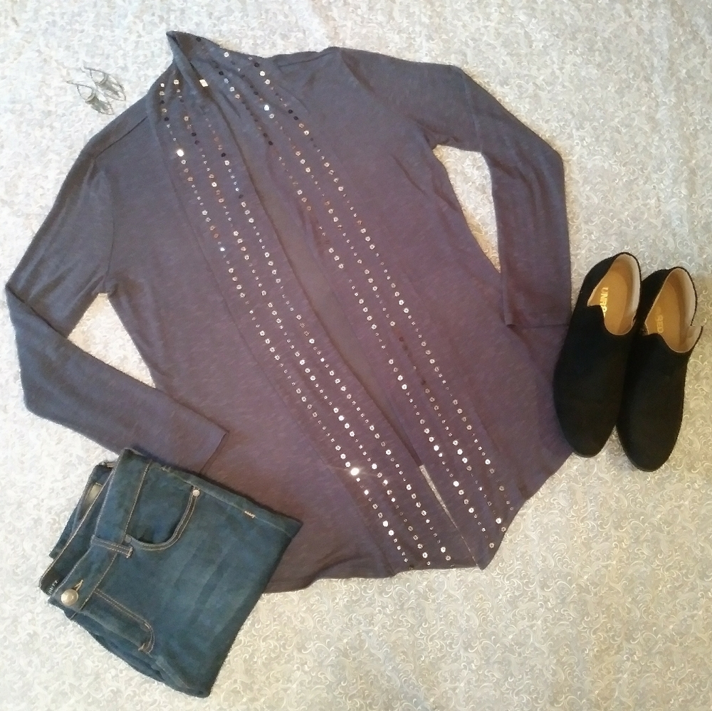 Forever Fashions Gray/Blue Sequins Cardigan Sz. M